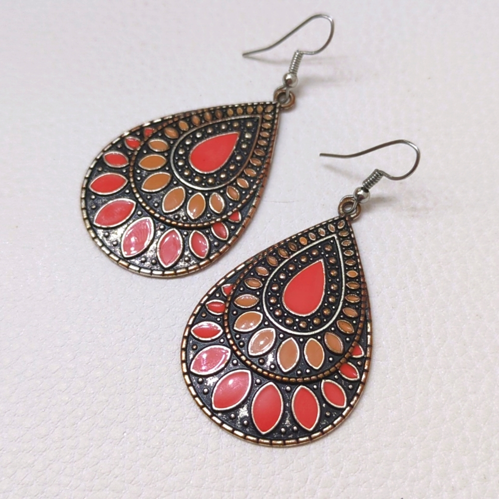 Teardrop Orange Sunset Dangle Earrings